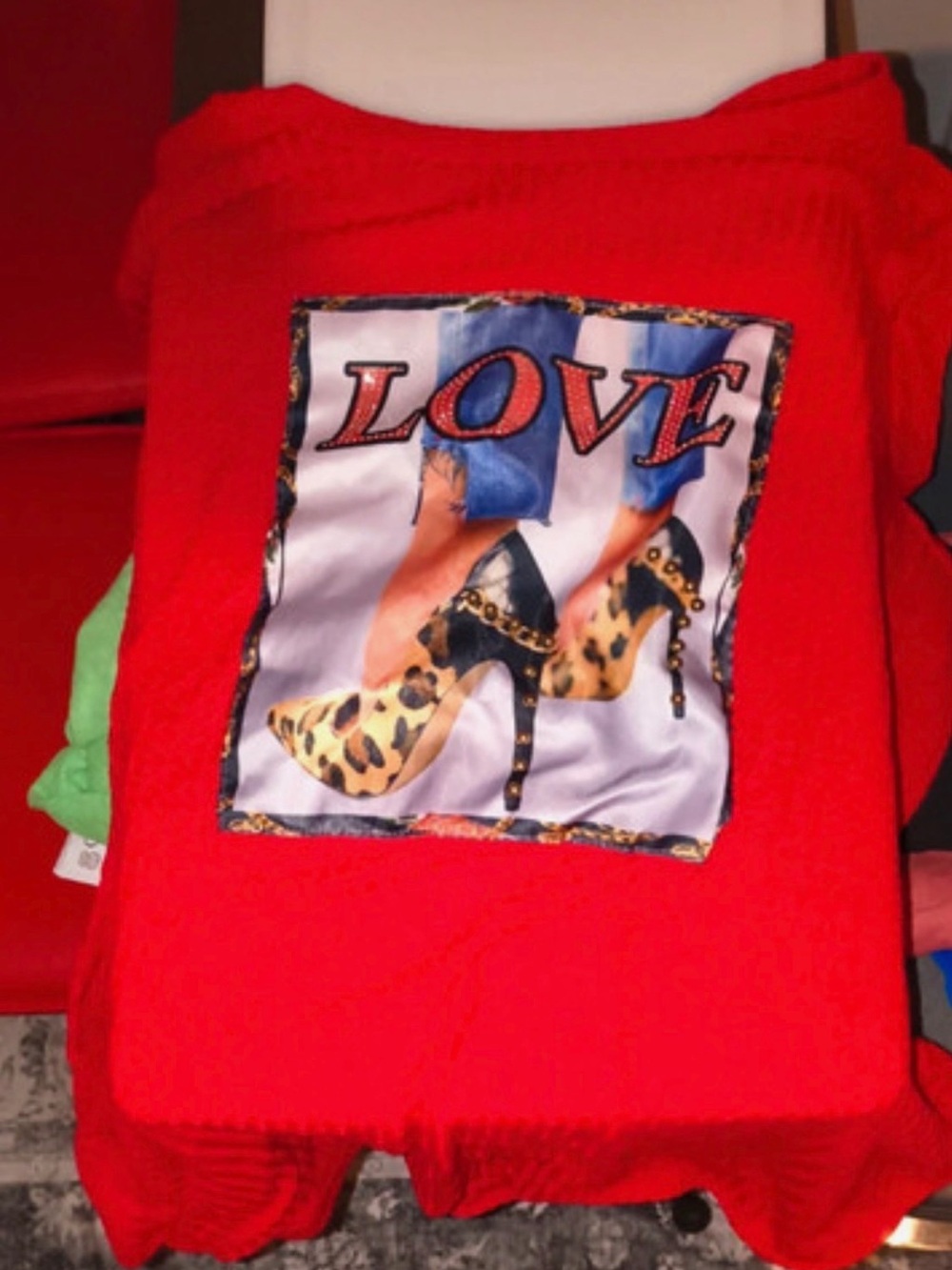 Red Women's Graphic Sweater with Leopard-Print Heels